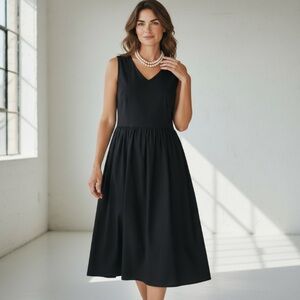 Cotelac V Neck Sleeveless Midi Dress Navy Blue Box Pleat Back Women’s